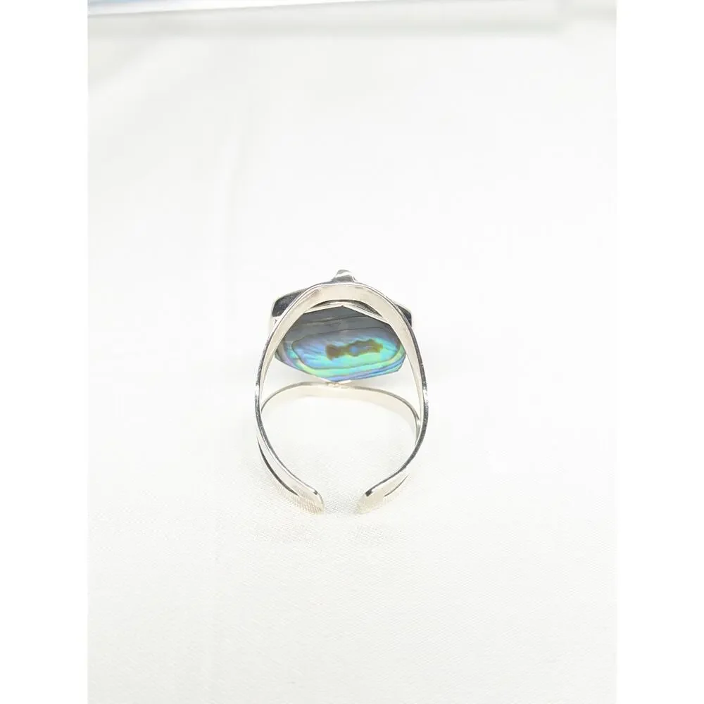 950 Peruvian Solid Silver Flip Ring Blue-Shell Gemstone Handcrafted Adjustable